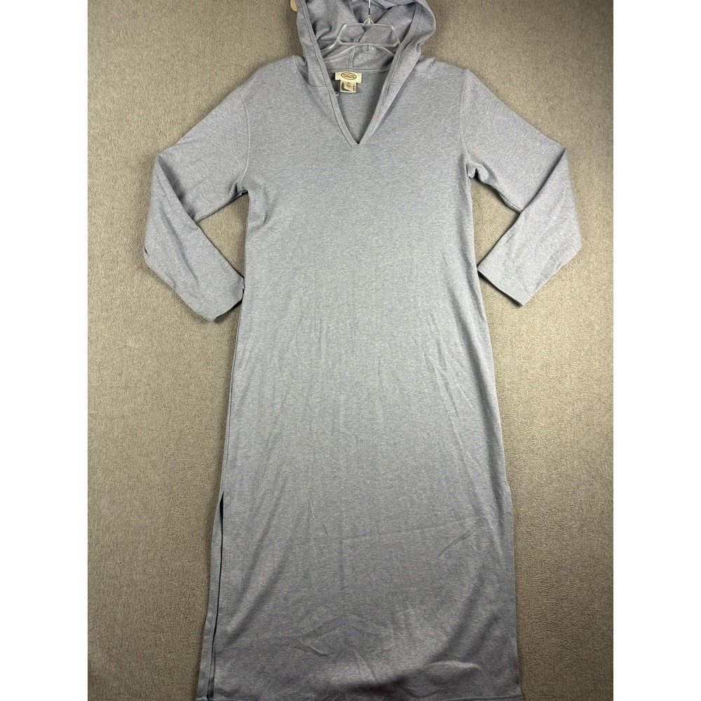 Talbots Gown Womens Petite Small Gray Hooded V Neck Long Sleeve Cotton Lounge